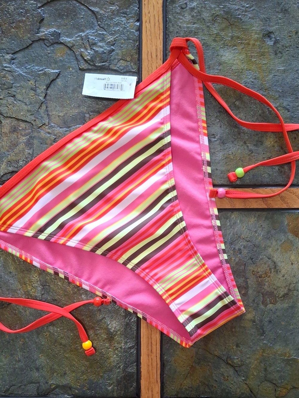 Bright Pink & Coral Striped Bikini Bottom